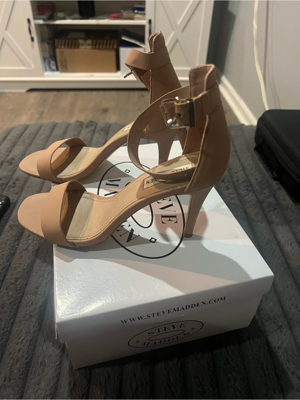 Steve Madden Beige Ankle-Strap Stiletto Heels - Picture 2 of 2